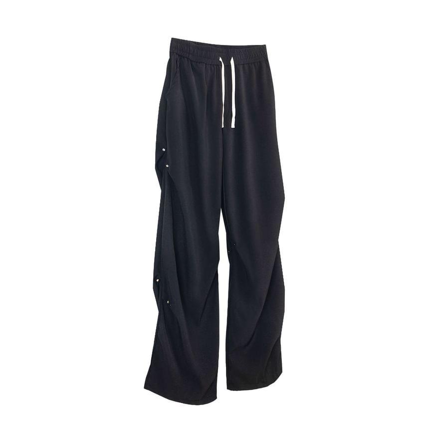 Drawstring Waist Plain Wide Leg Sweatpants Product Image