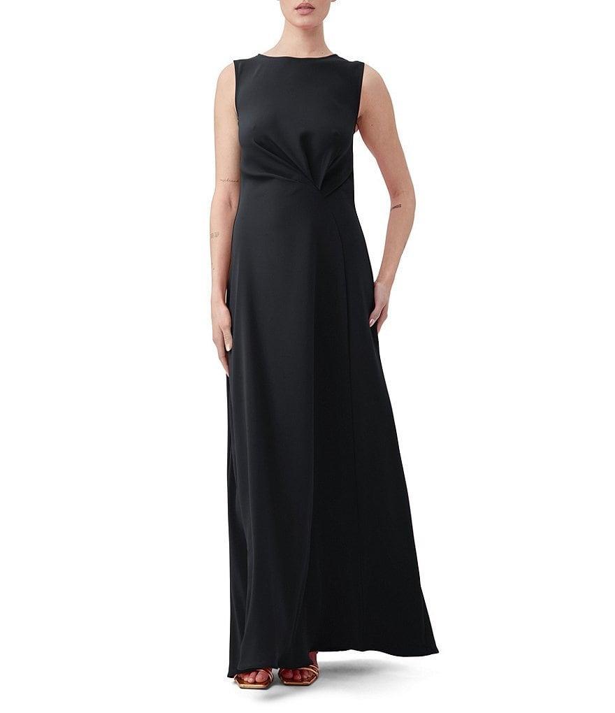 Trina Turk Mythical Georgette Boat Neck Sleeveless Ruched Front Maxi Dress Product Image