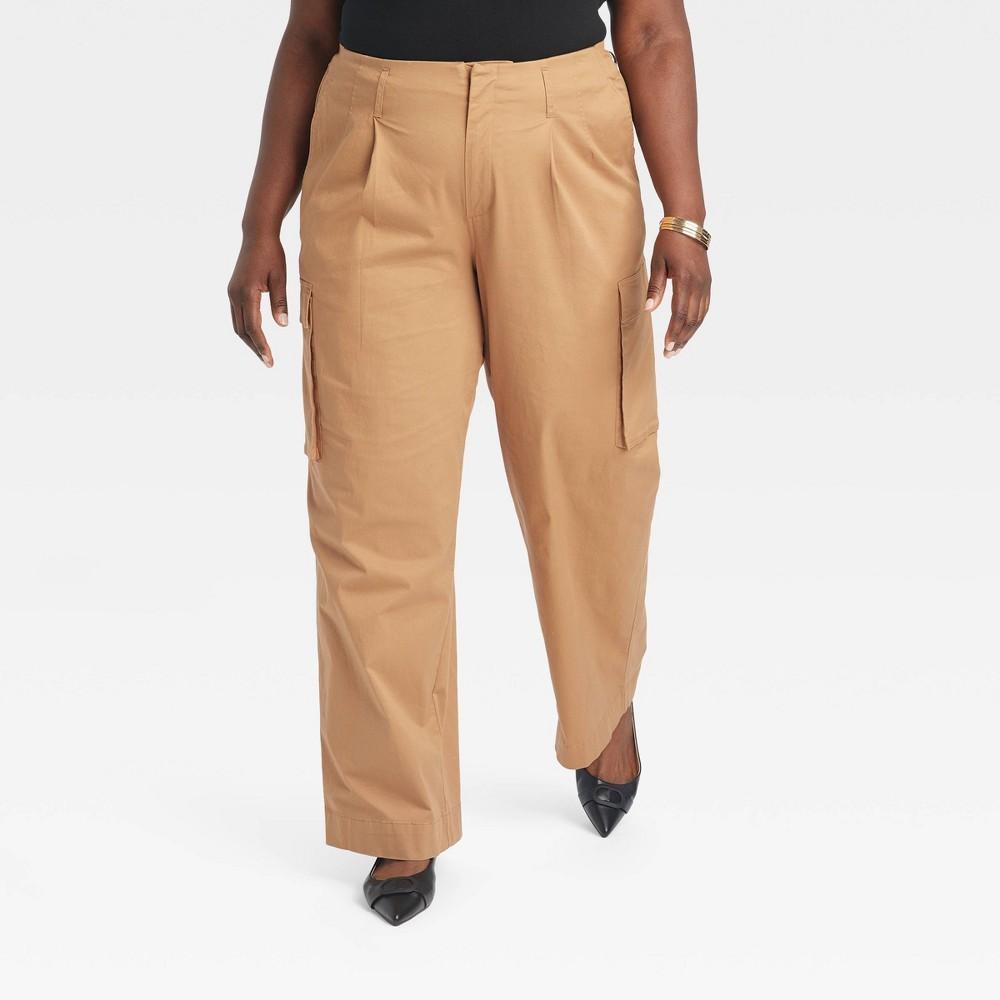 Womens High-Rise Wide Leg Cargo Pants - A New Day Tan 24 product image