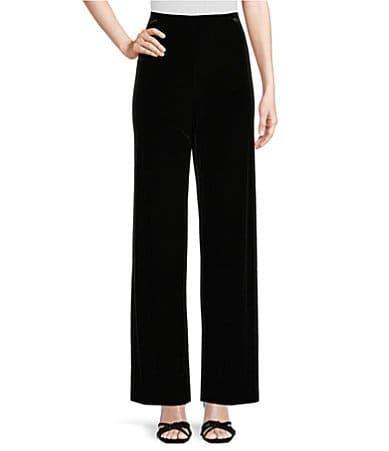 Alex Evenings Petite Size Stretch Velvet Flat Front Straight Leg Pull-on Pants Product Image