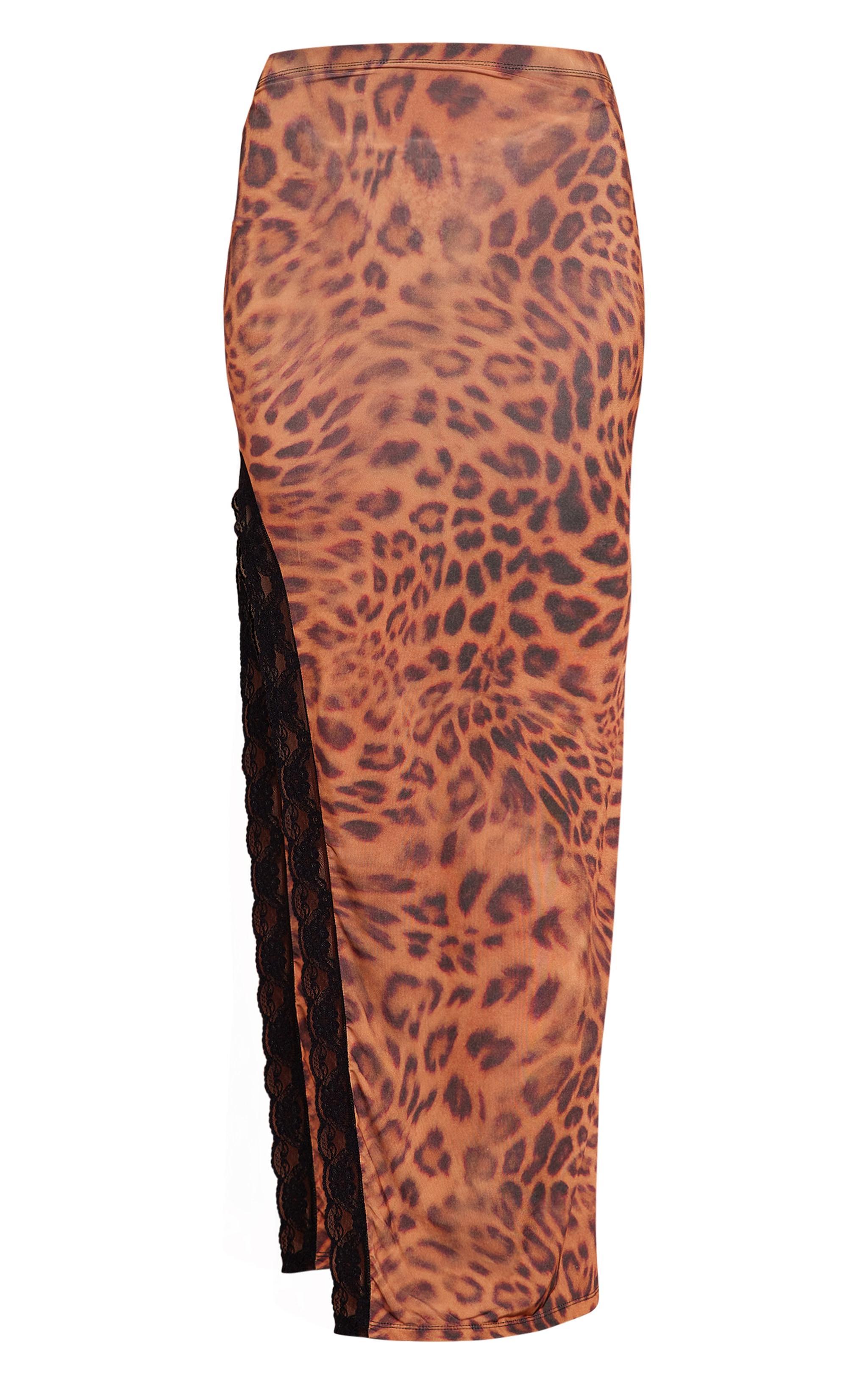 Brown Printed Slinky Lace Trim Maxi Skirt Product Image