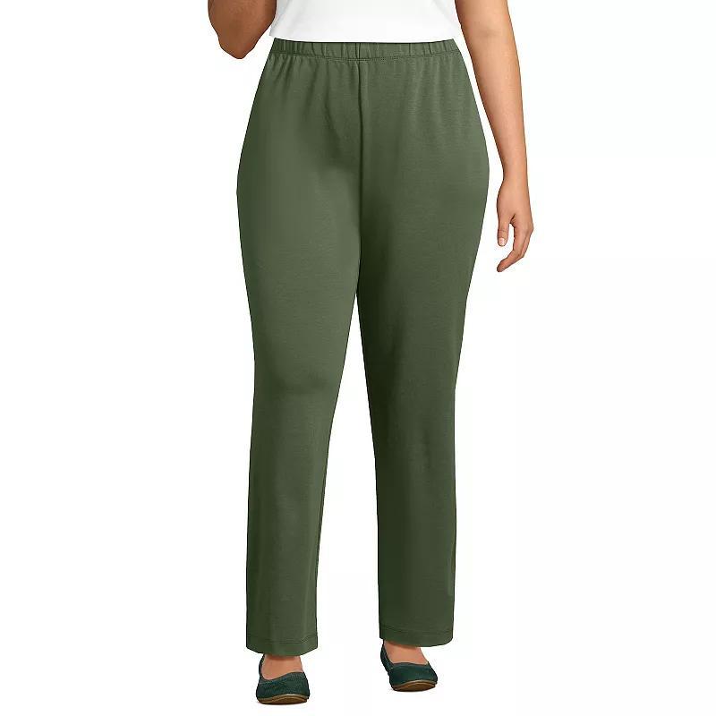 Plus Size Lands End Sport Knit High-Waist Pull-On Pants, Womens Flax Grey Product Image