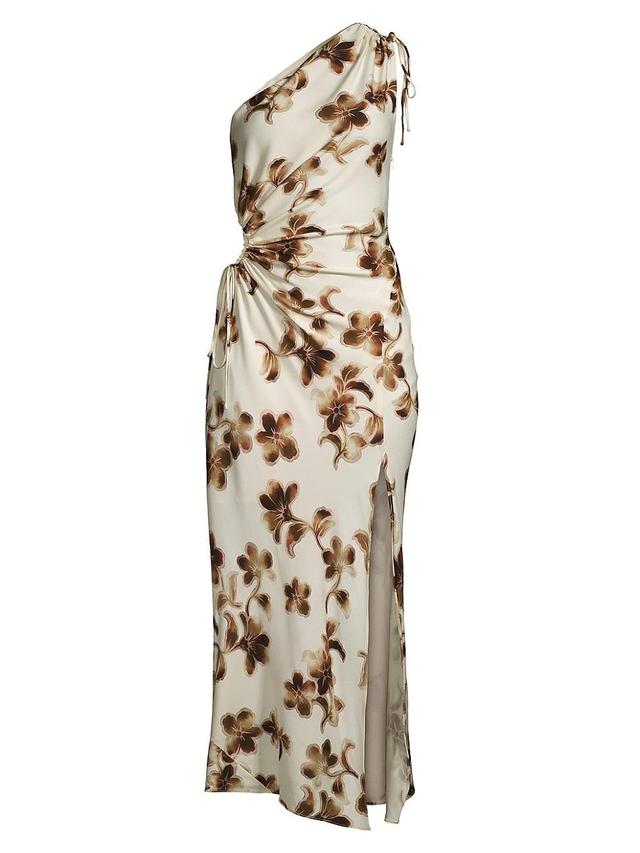 Womens Pauline Blurred Floral One-Shoulder Midi-Dress Product Image