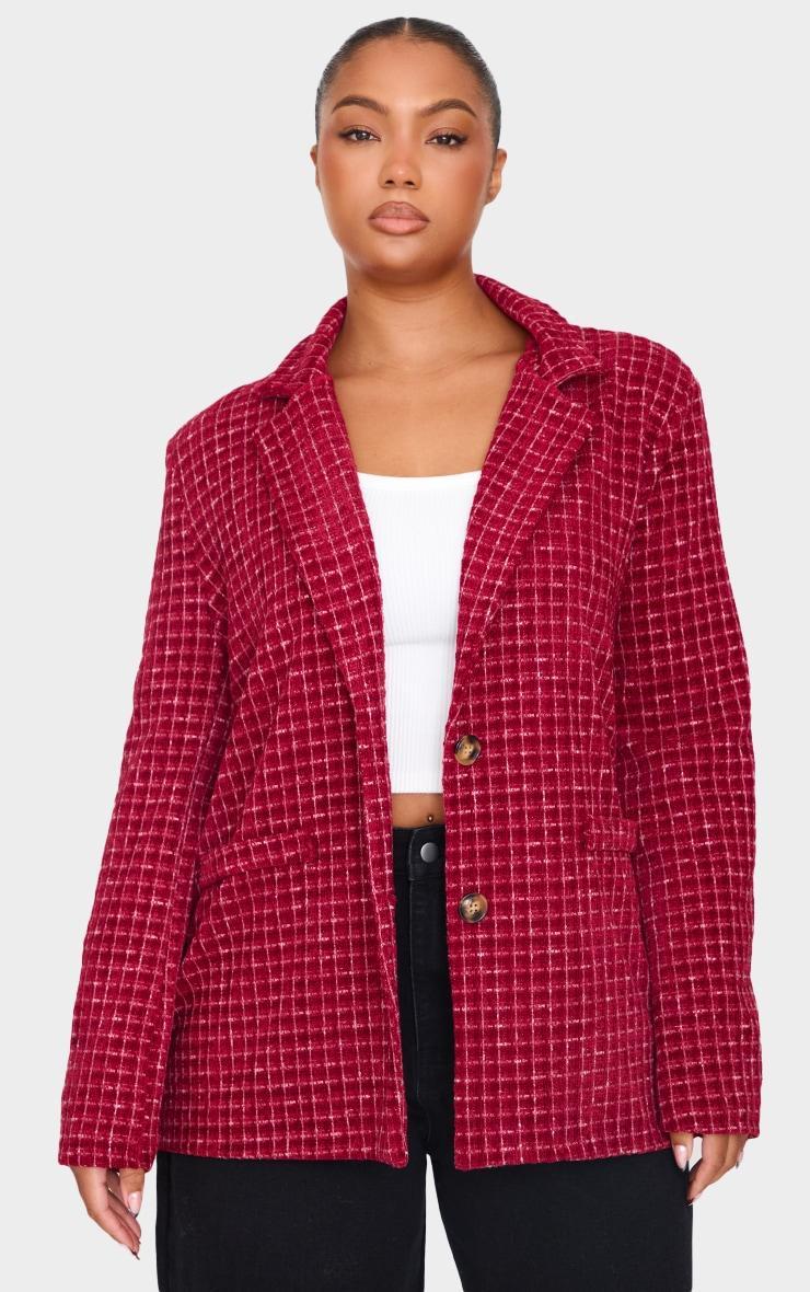 Plus Burgundy Boucle Check Blazer Product Image