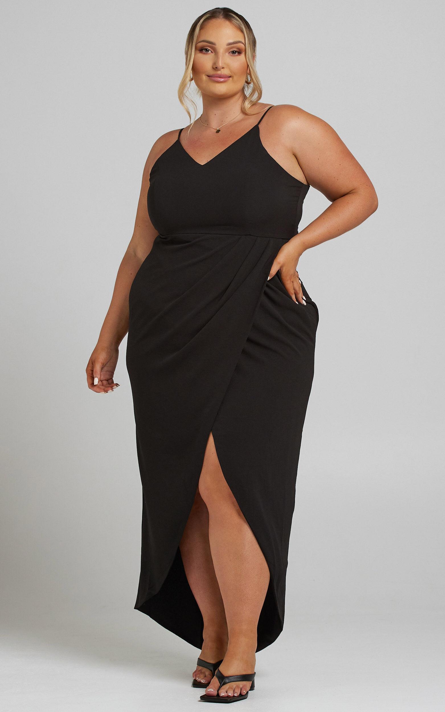 Lucky Day Midi Dress - V Neck Drape Dress in Black Product Image