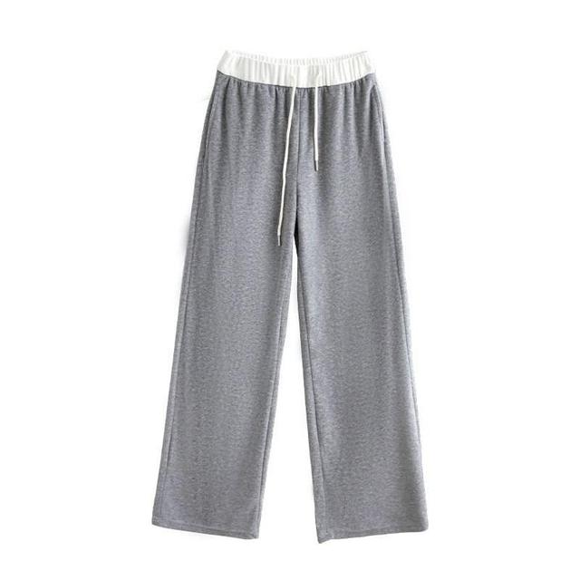 Drawstring Waist Contrast Trim Wide Leg Sweatpants Product Image