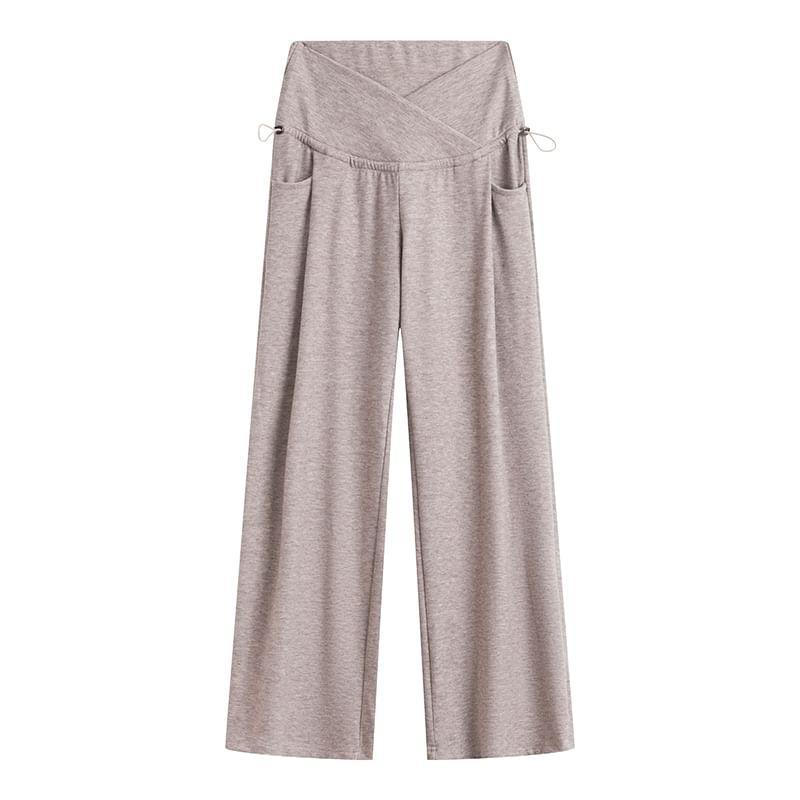 Maternity Mid Waist Plain Wide Leg Pants Product Image