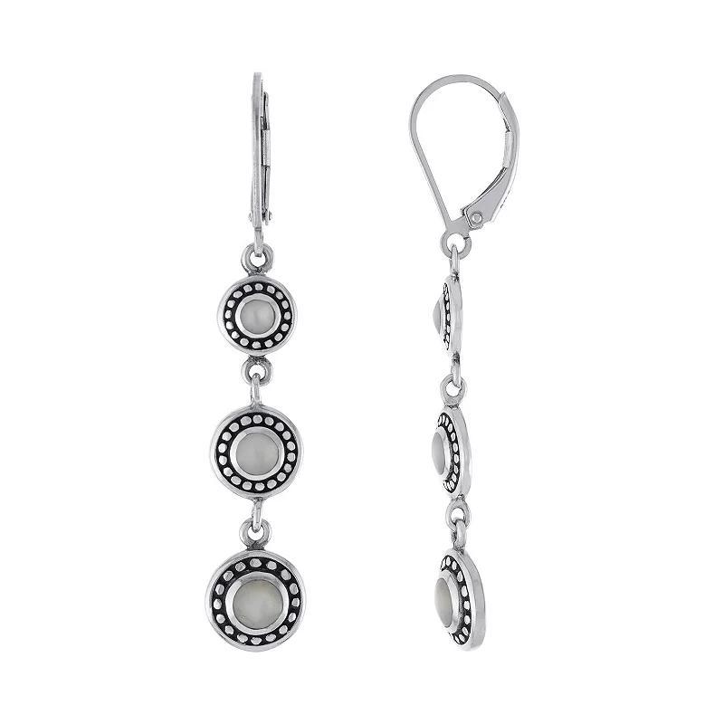 Athra NJ Inc Sterling Silver Oxidized Mother Of Pearl Drop Earrings, Womens Product Image