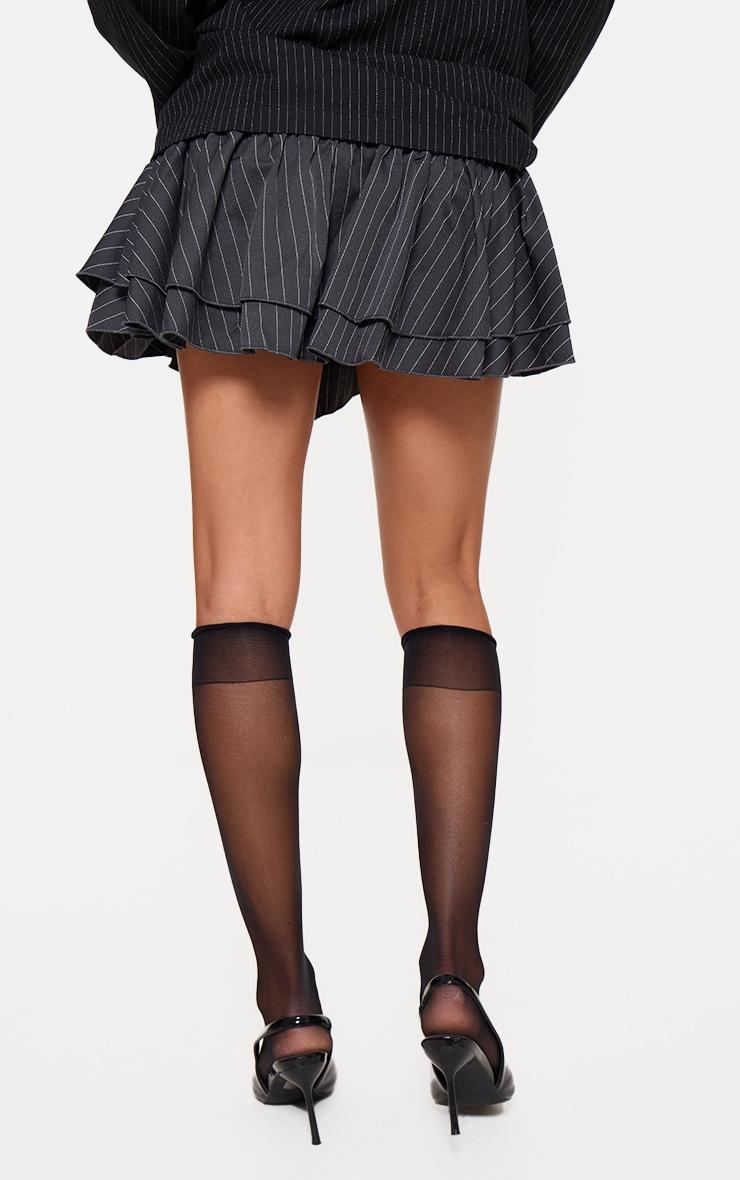 Charcoal Pinstripe Woven Ruched Front Peplum Mini Skirt Product Image