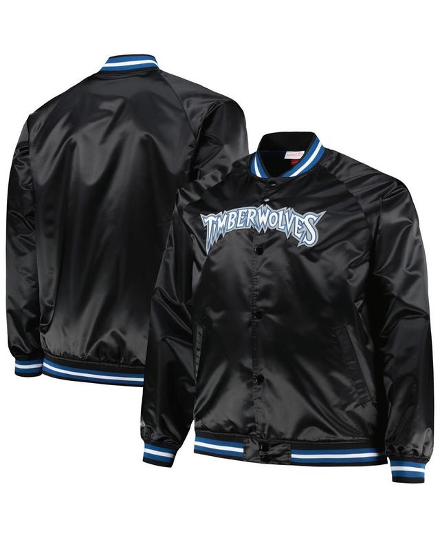 Mens Mitchell & Ness Black Minnesota Timberwolves Big and Tall Hardwood Classics Wordmark Satin Raglan Full-Zip Jacket Product Image