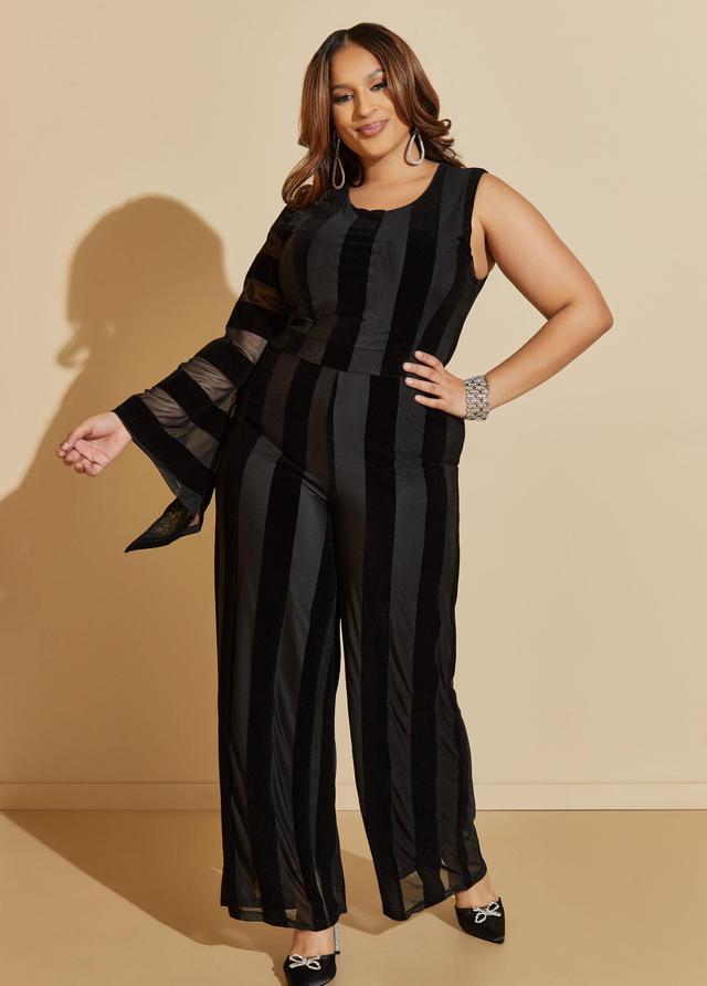 Plus Size One Shoulder Velvet Panel Jumpsuit Ashley Stewart Product Image