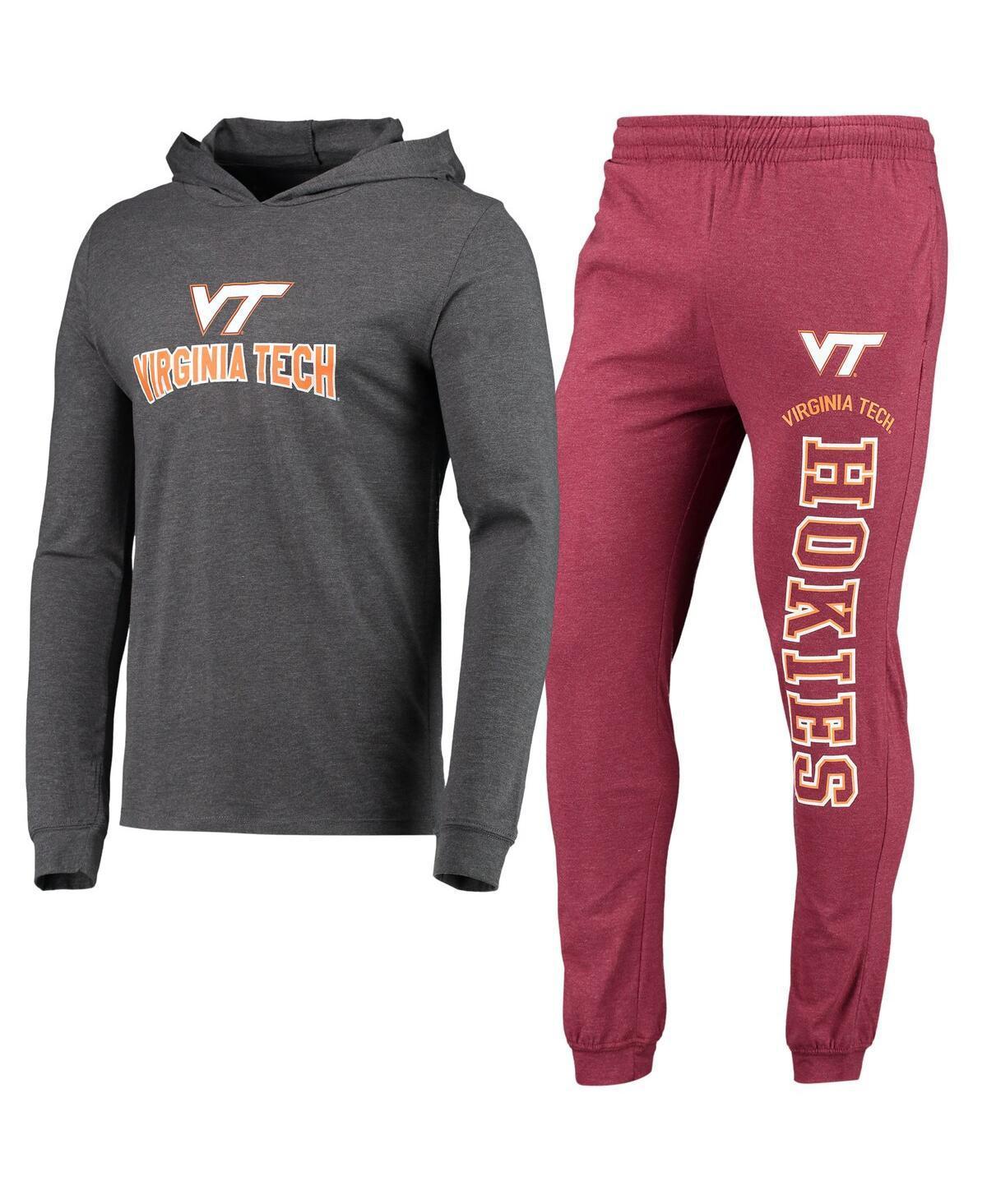 Mens Concepts Sport Heathered Maroon/Heathered Charcoal Virginia Tech Hokies Meter Long Sleeve Hoodie T-Shirt & Jogger Pants Set Product Image