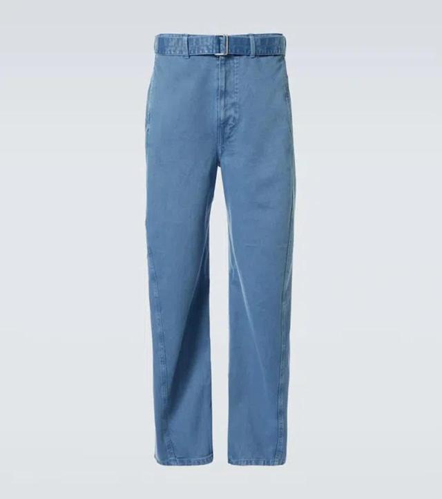 Twisted Belted Barrel-leg Jeans In Blue Product Image