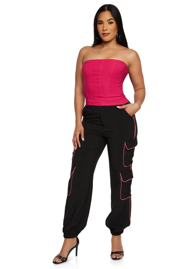 Womens Crepe Knit Contrast Piping Cargo Joggers Product Image