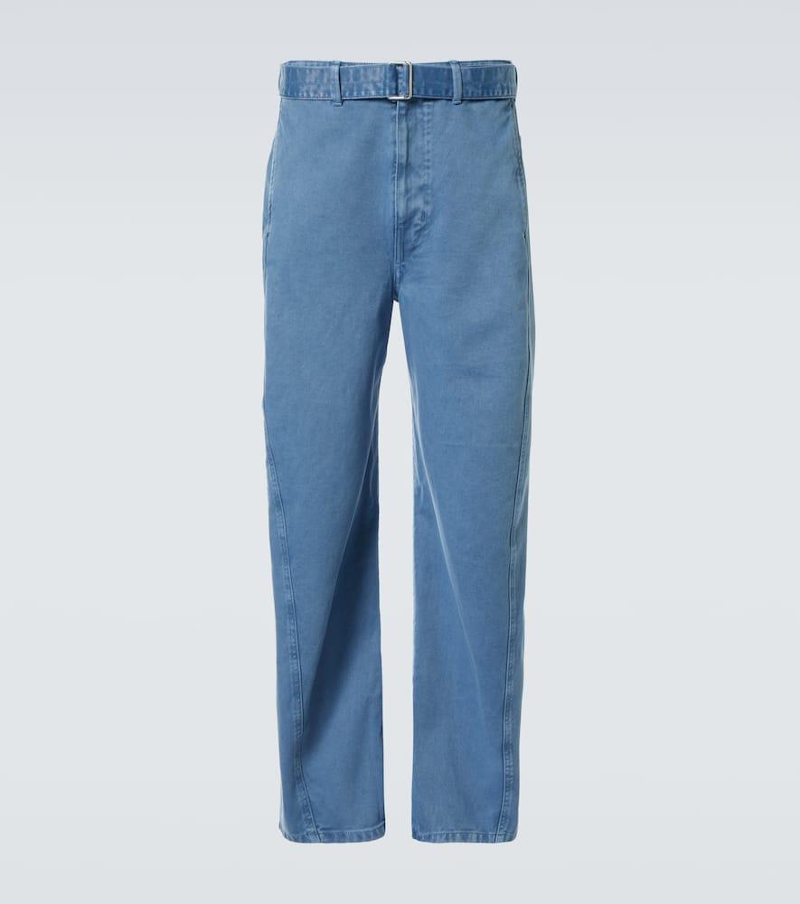 Twisted Belted Barrel-leg Jeans In Blue Product Image