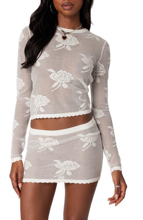 EDIKTED Saga Floral Jacquard Open Stitch Sweater Product Image