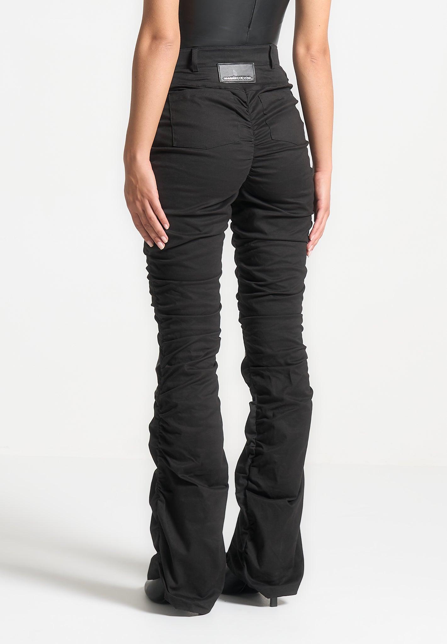 Ruched Trousers with Knee Patch - Black Female Product Image