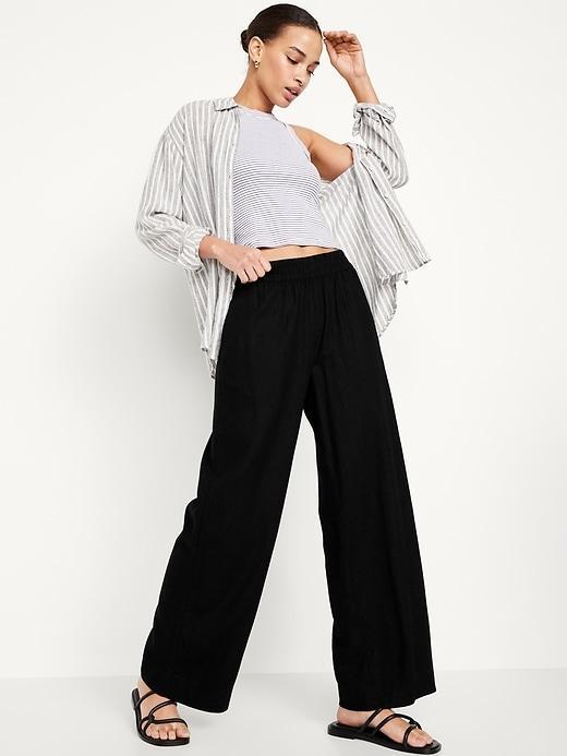 High-Waisted Linen-Blend Wide-Leg Pants Product Image