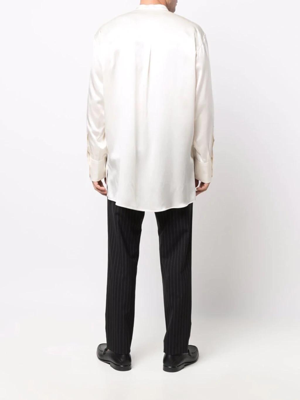 Long-sleeve Silk Longline Shirt In Bianco Product Image