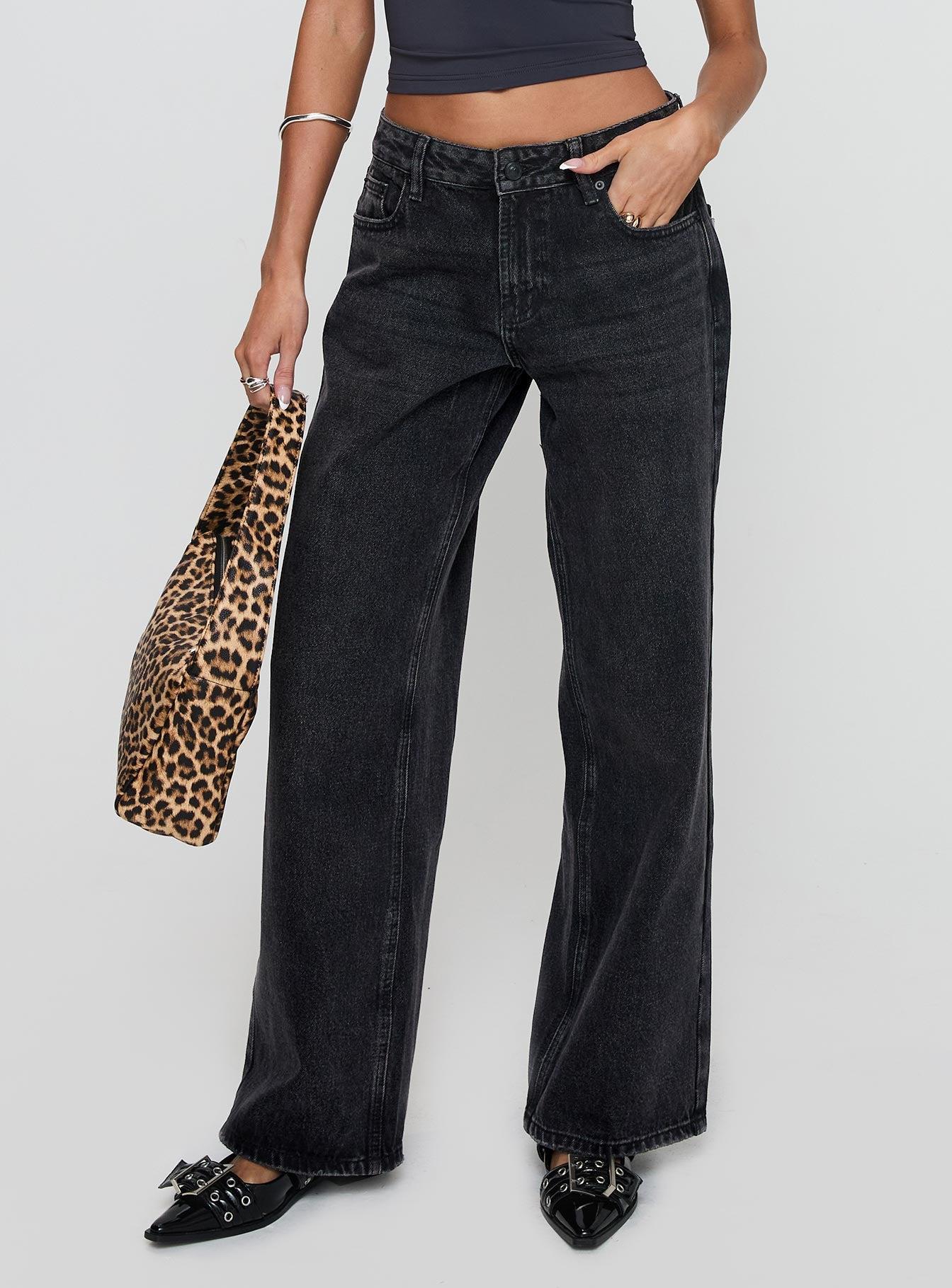 Serenitia Mid Rise Relaxed Jeans Washed Black Product Image