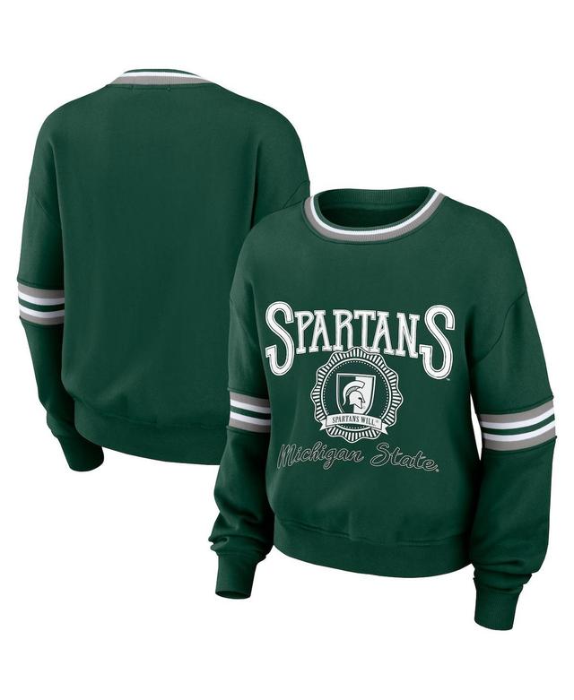 Womens Wear by Erin Andrews Forest Green Distressed Michigan State Spartans Vintage-Like Pullover Sweatshirt Product Image