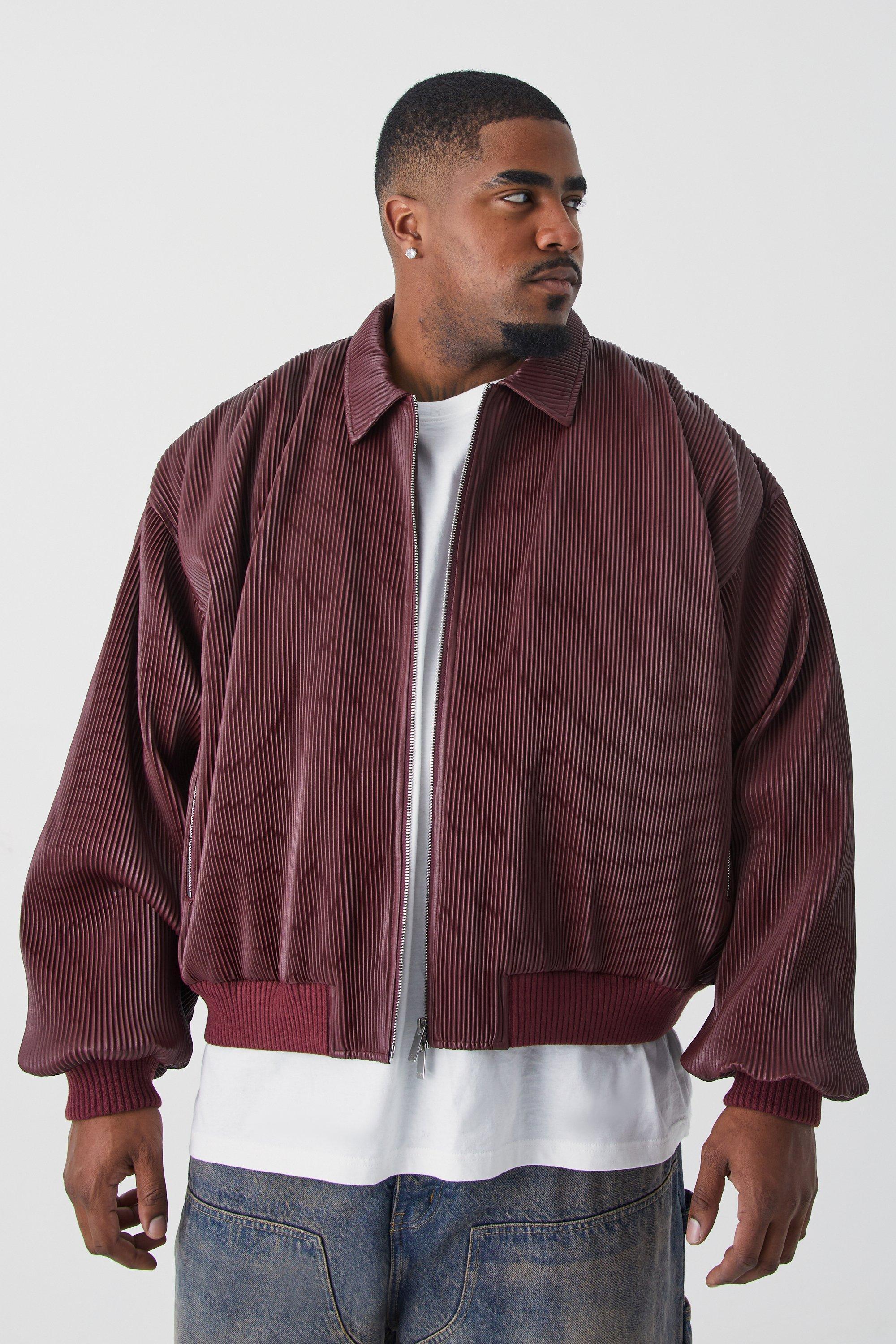 Plus Boxy Pleated Faux Leather Harrington Jacket | boohooMAN USA Product Image