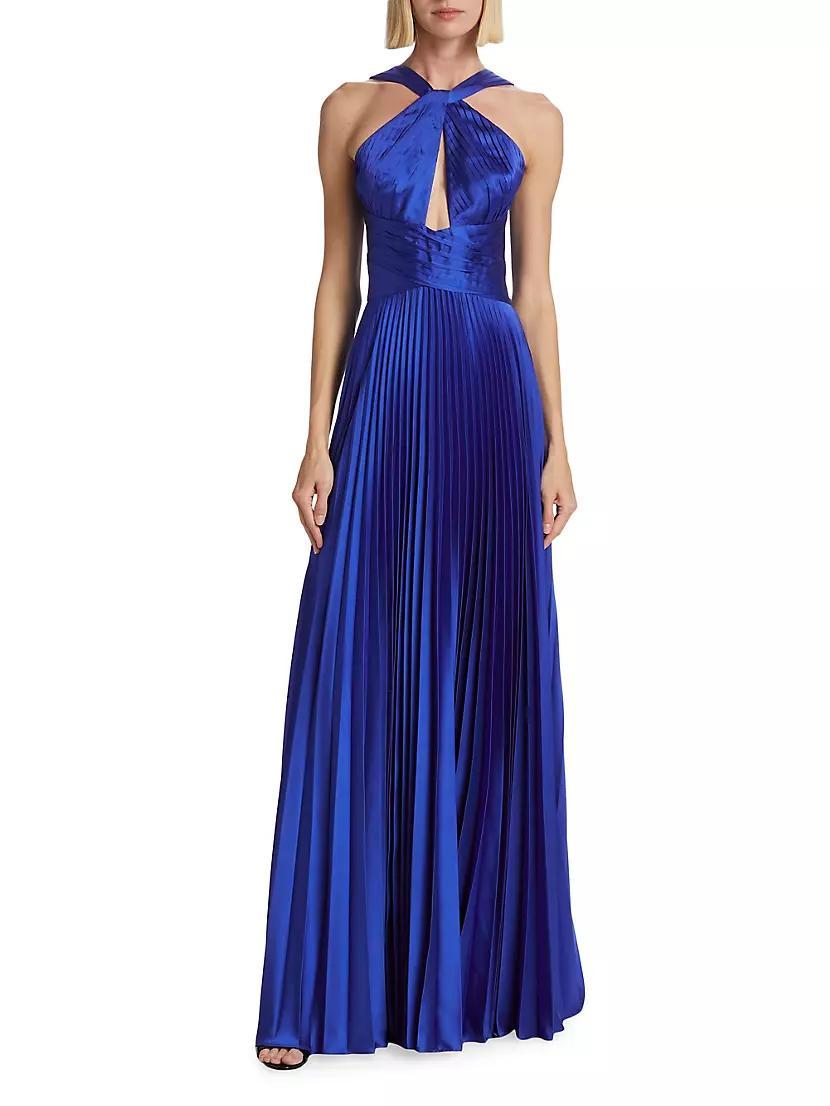 Pleated Satin Halter Gown Product Image