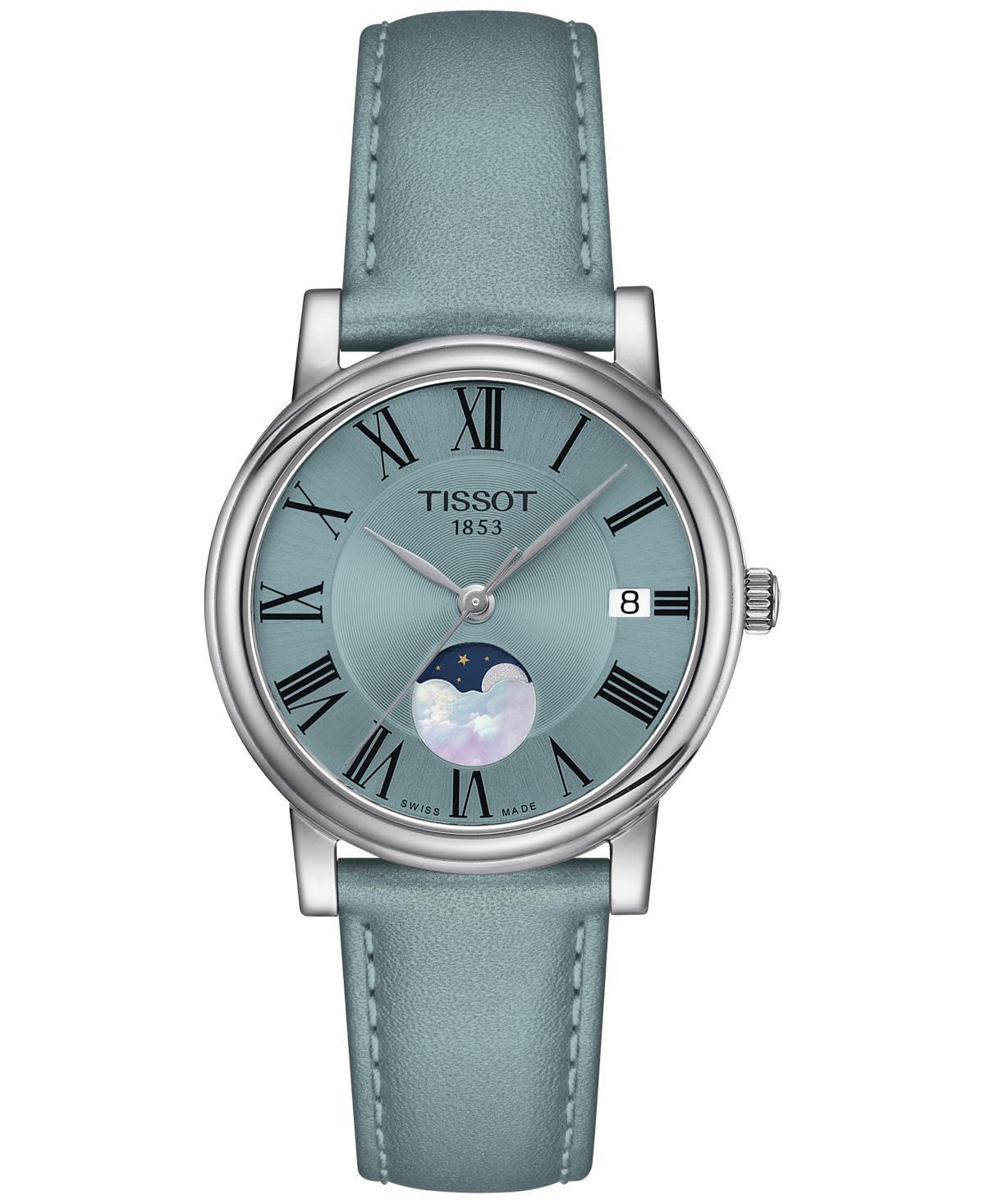 Tissot Womens Carson Premium Lady Moonphase Quartz Analog Light Blue Leather Strap Watch Product Image