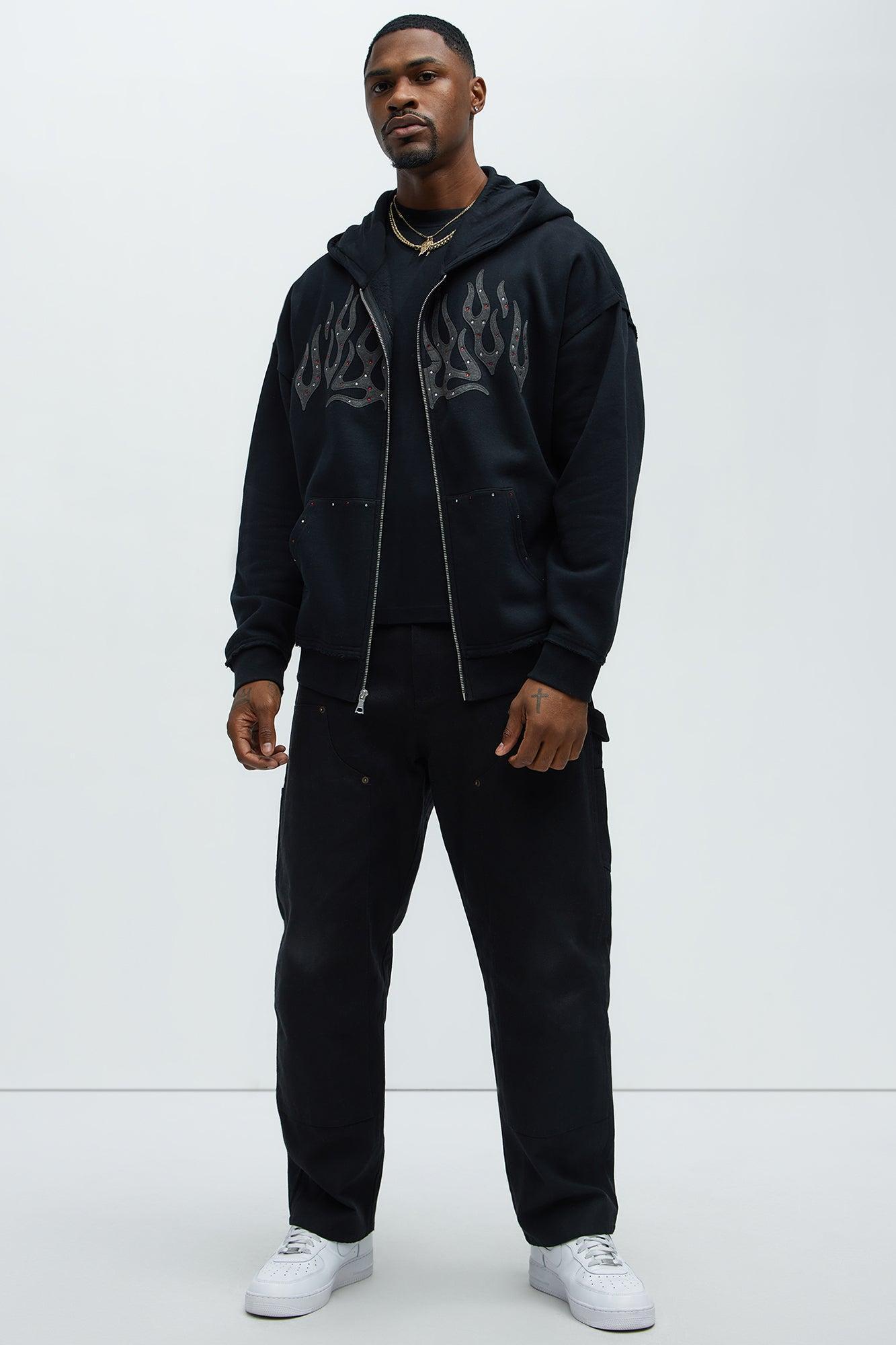 Tyson Bling Oversized Zip Hoodie - Black Product Image