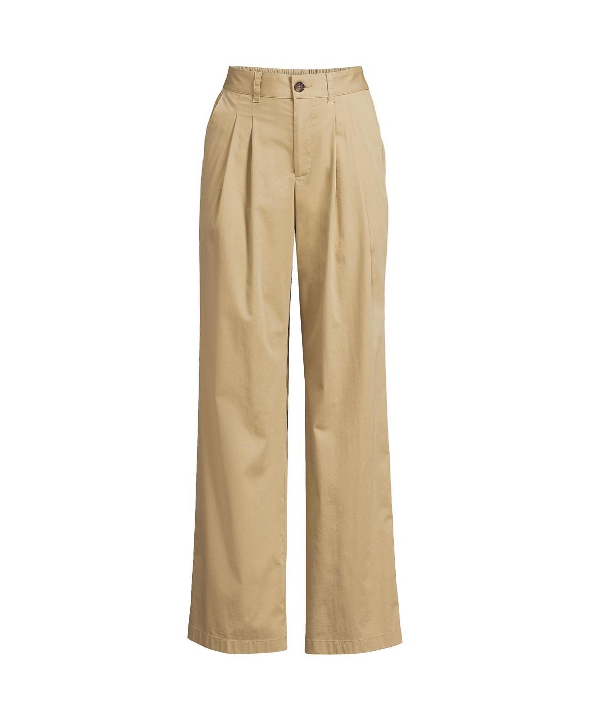 Womens Lands End High Rise Crisp Poplin Chino Wide Leg Pants Deep Blue Product Image