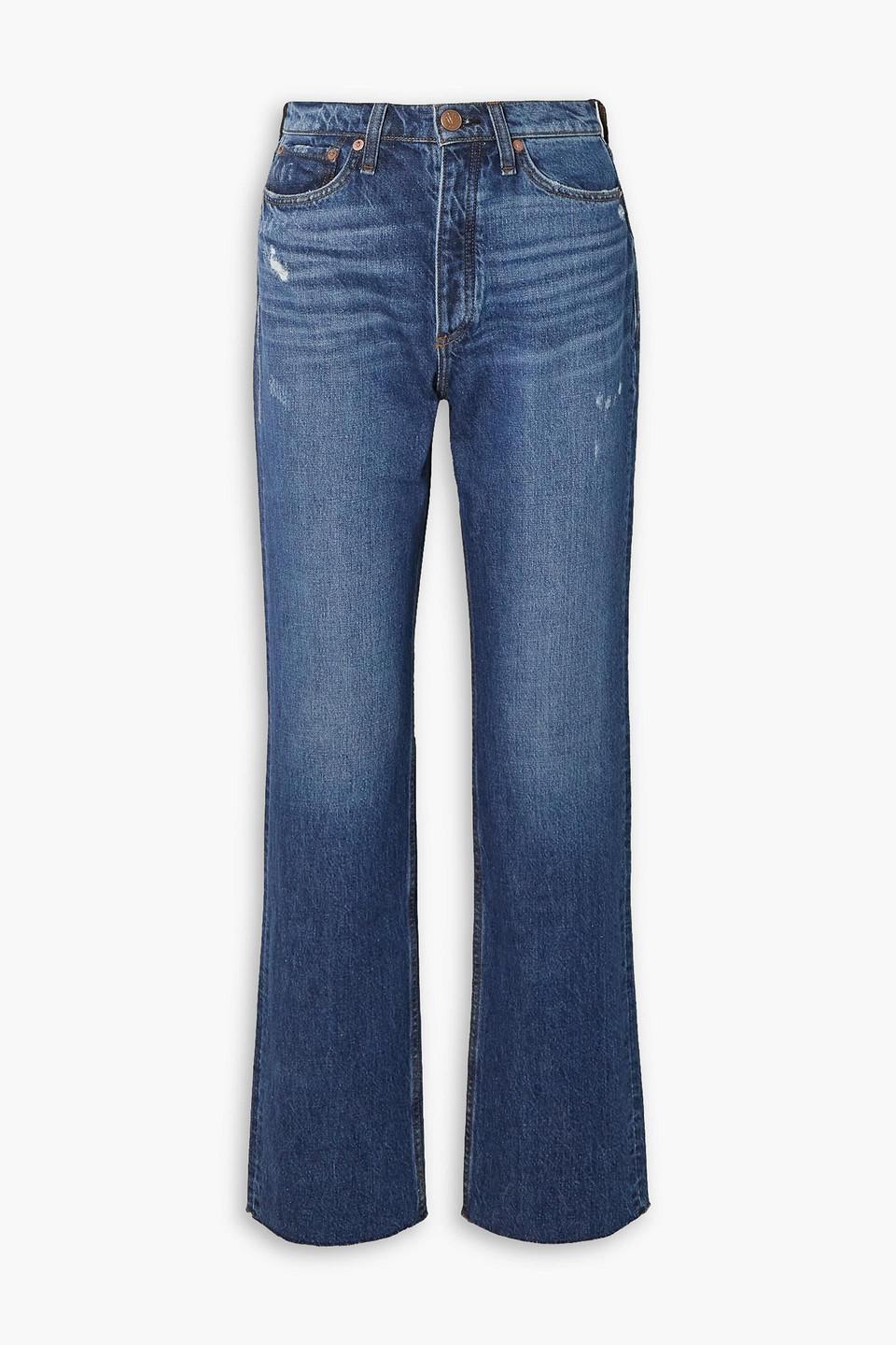 Alex Distressed High-rise Straight-leg Jeans In Dark Denim Product Image