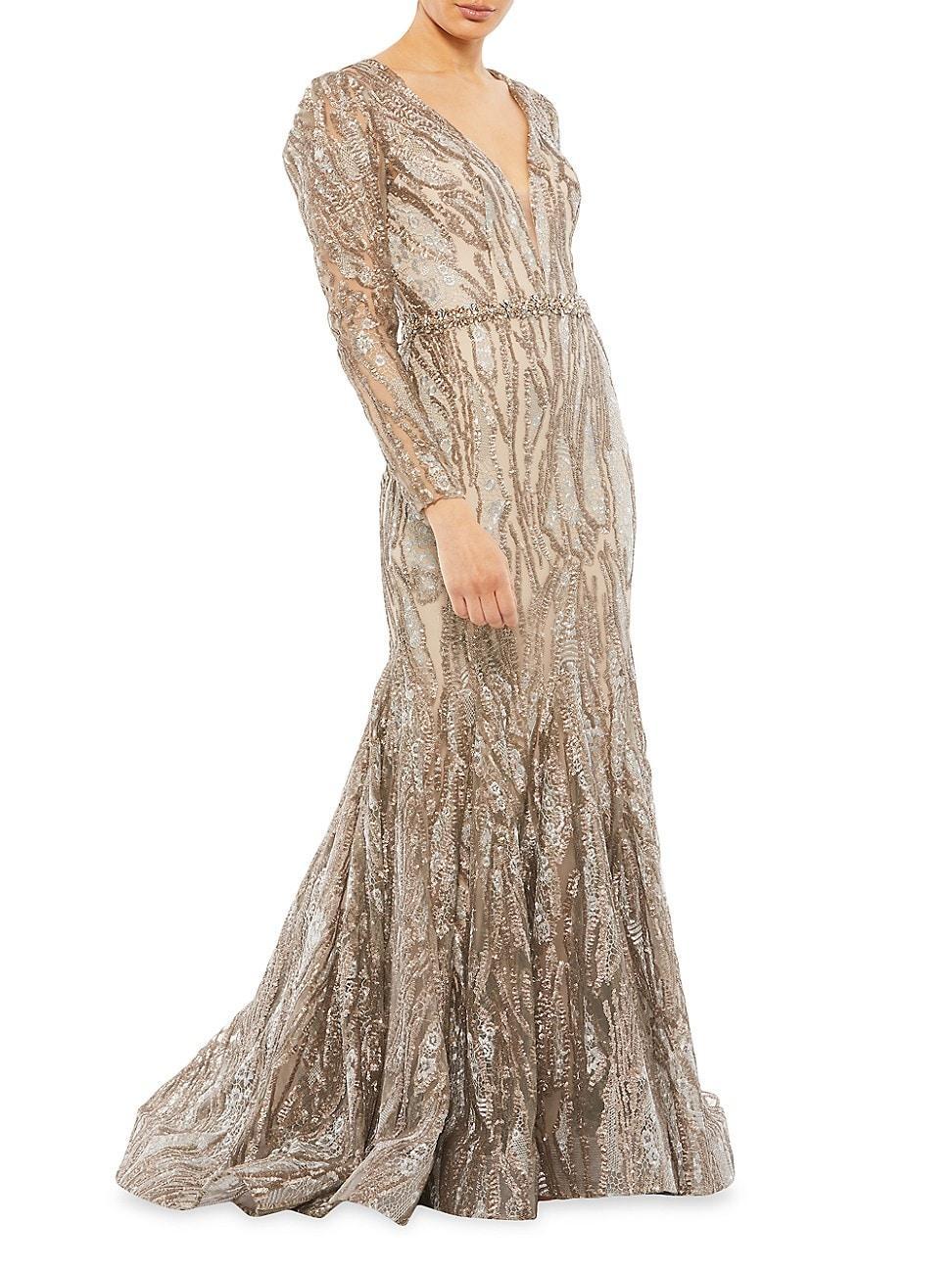 Mac Duggal Long Sleeve Lace Trumpet Gown Product Image