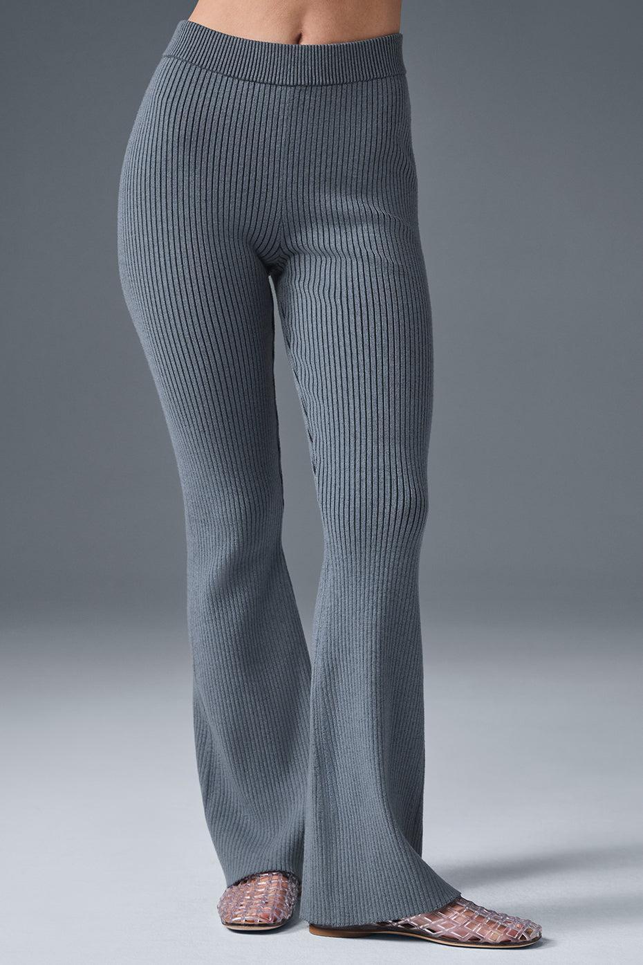 Denim Knit High-Waist Flare Pant - Steel Grey/Anthracite Female Product Image