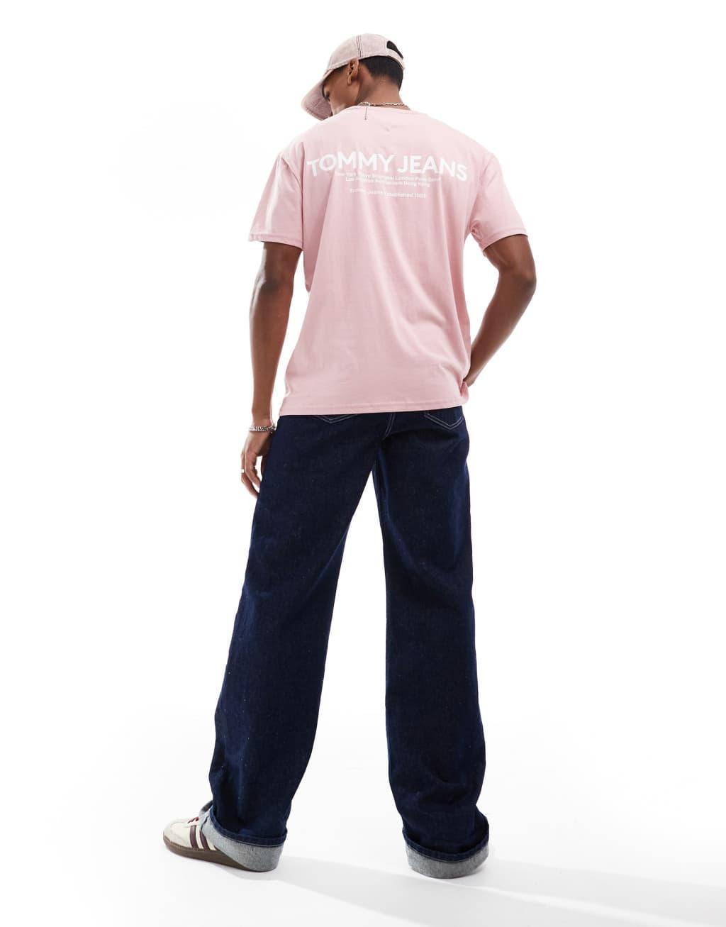 Tommy Jeans classic linear back print t-shirt in pink Product Image