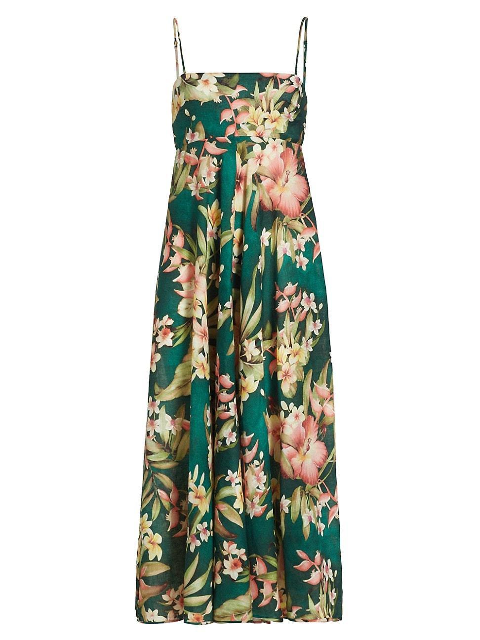 Zimmermann Lexi Tropical Floral Convertible Linen Midi Dress Product Image