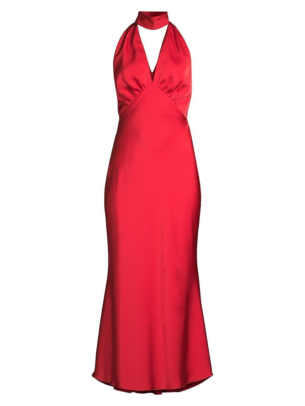 Womens Federica Satin Halter Midi-Dress Product Image