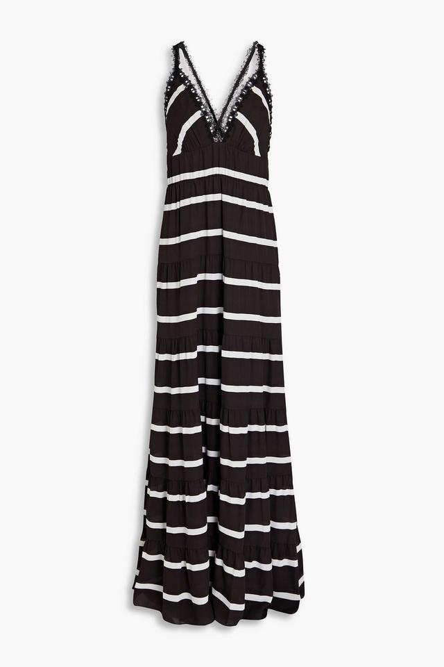 Tiered Striped Crepe De Chine Maxi Dress In Black Product Image