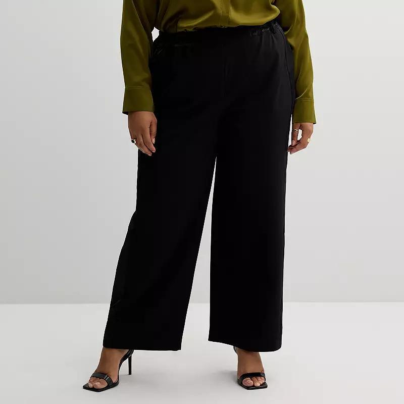 Plus Size INTEMPO Wide-Leg Mixed Media Pants, Womens Product Image