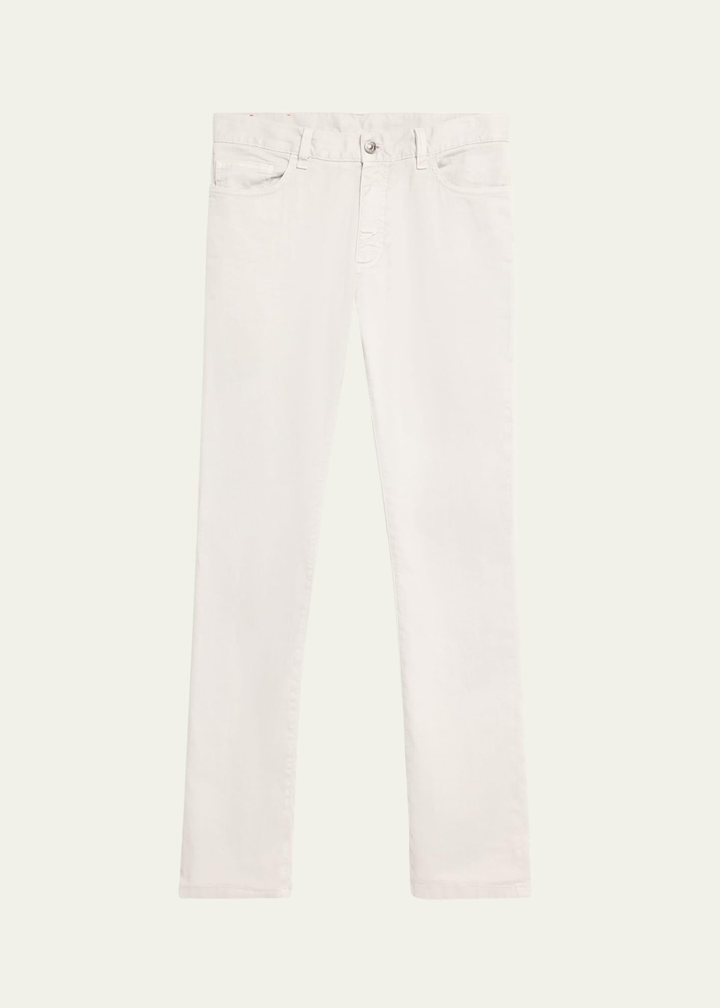 Mens Light Grey Linen 5-Pocket Jeans Product Image