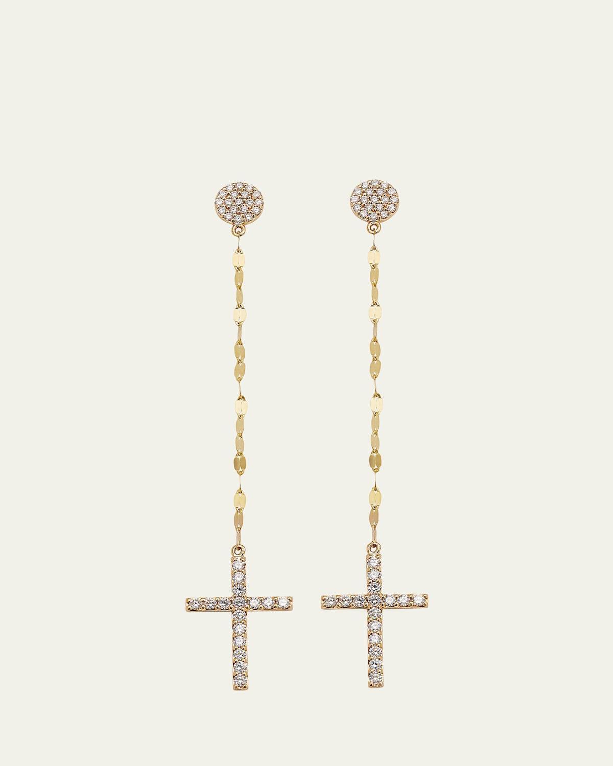 Womens Flawless 14K Yellow Gold & 1.02 TCW Diamond Linear Cross Earrings - Yellow Gold - Yellow Gold Product Image