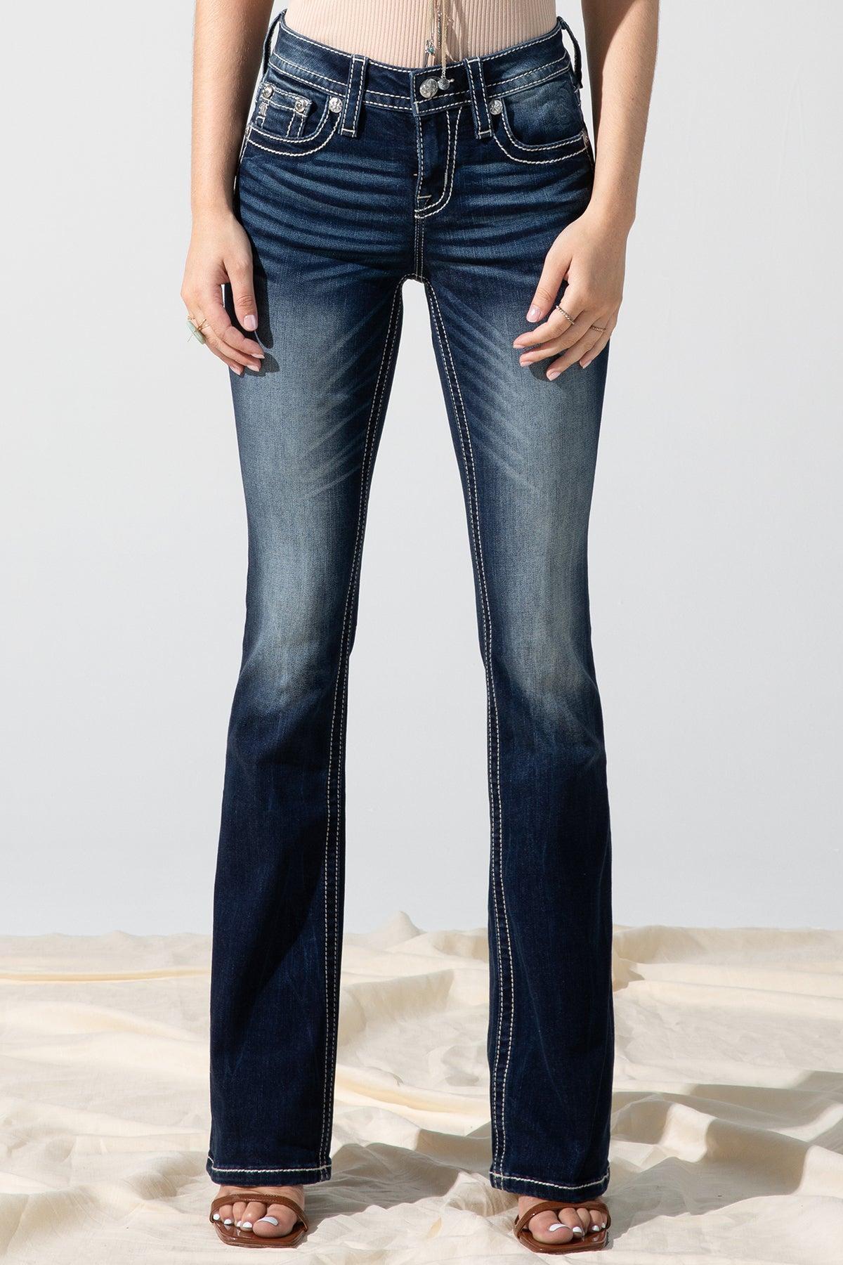 Feathered Cross Bootcut Jeans Product Image