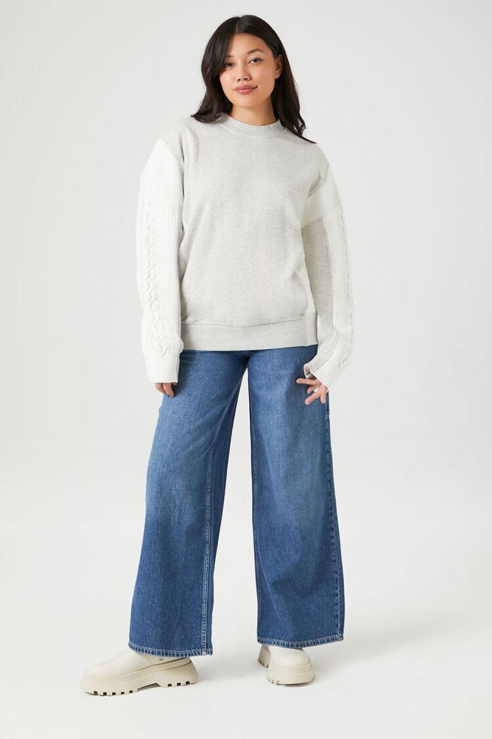 Colorblock Cable Knit-Sleeve Pullover | Forever 21 Product Image