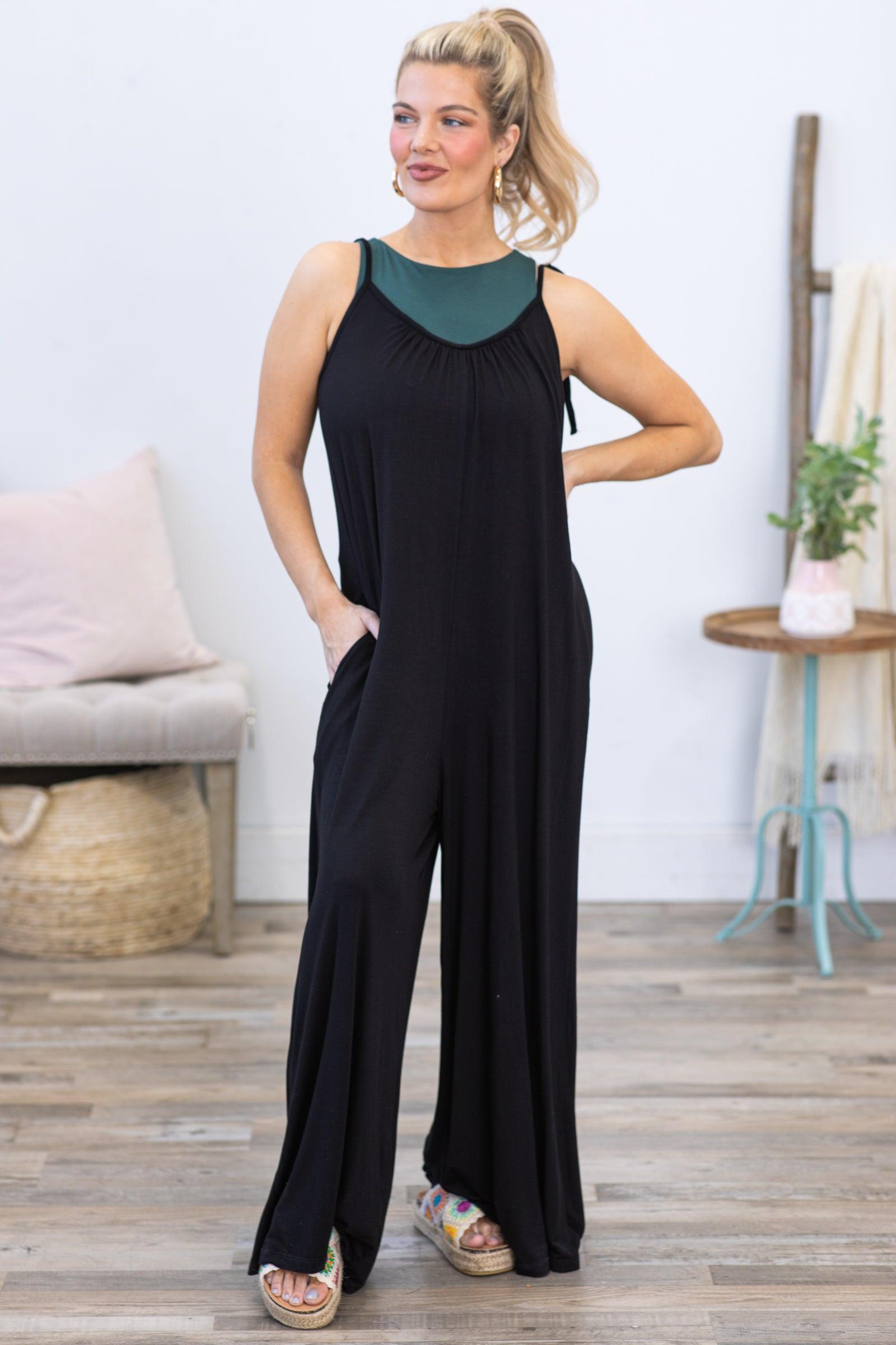 Black Adjustable Strap Flowy Jumpsuit Product Image