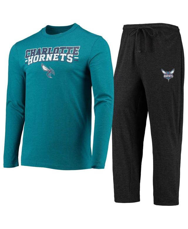 Mens Concepts Sport Black/Teal Charlotte Hornets Long Sleeve T-Shirt & Pants Sleep Set Product Image