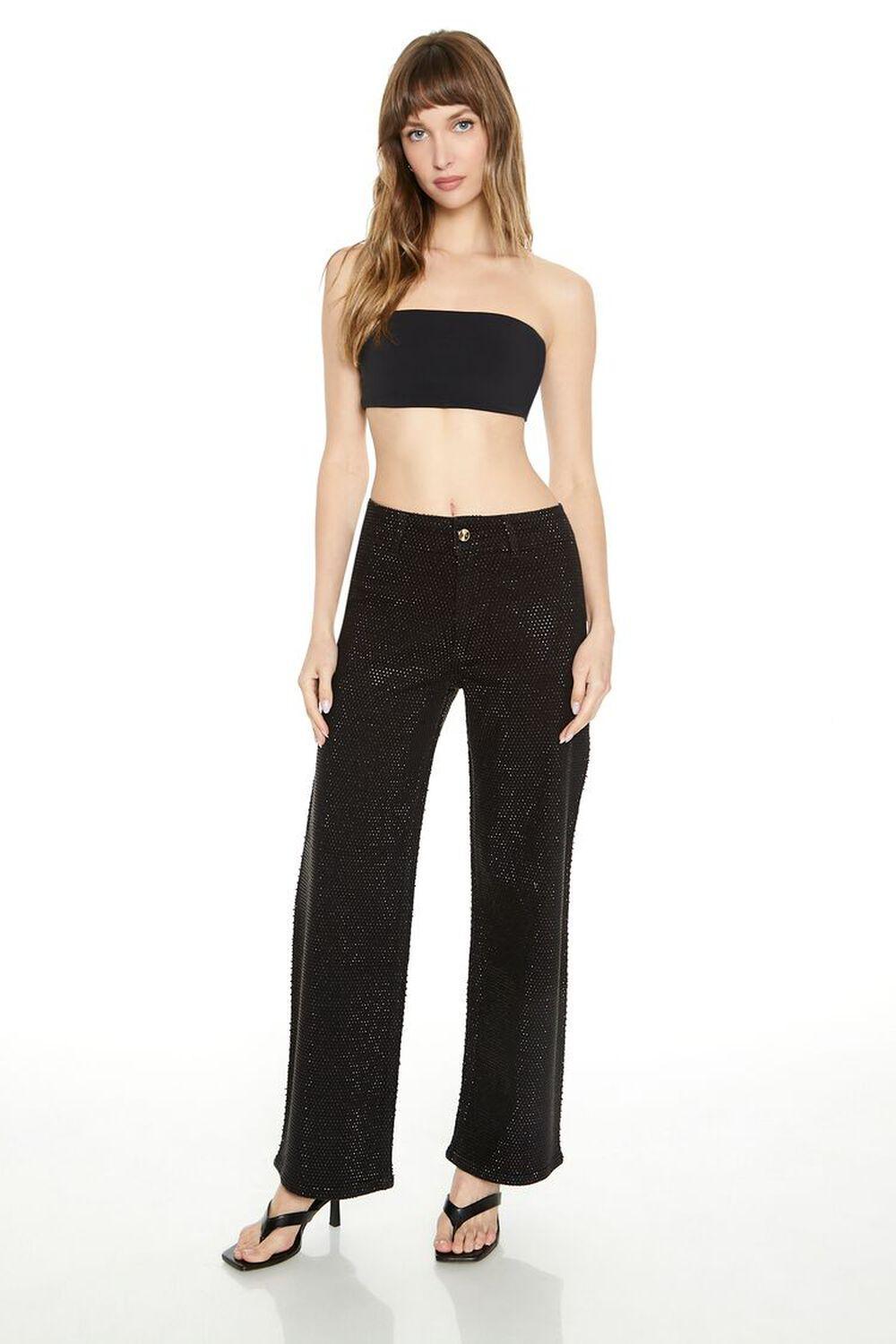 Rhinestone High-Rise Straight Jeans | Forever 21 Product Image