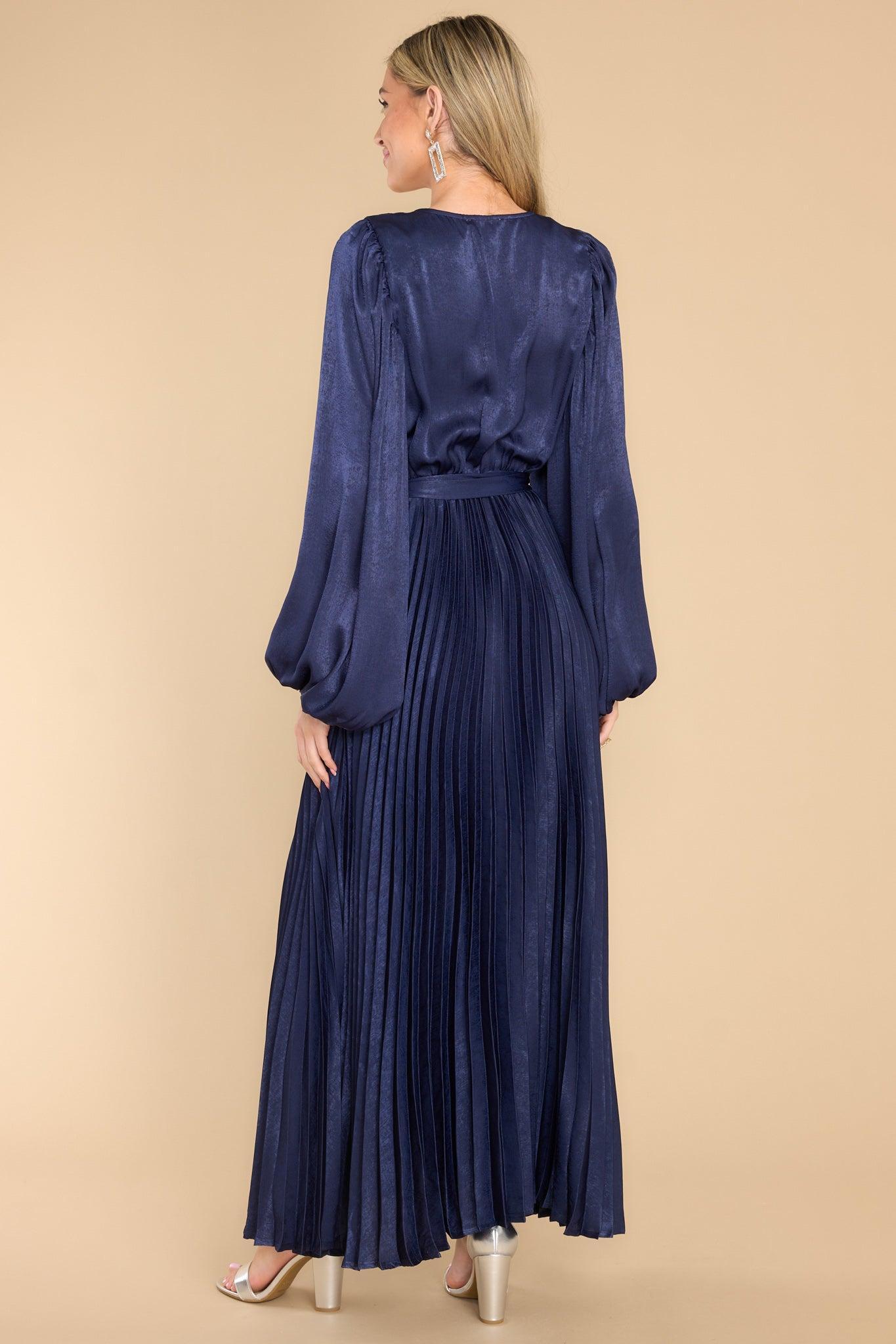 Aura Sugarplum Charm Navy Pleated Maxi Dress Product Image