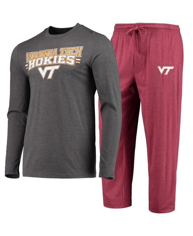 Mens Concepts Sport Maroon/Heathered Charcoal Virginia Tech Hokies Meter Long Sleeve T-Shirt & Pants Sleep Set Product Image