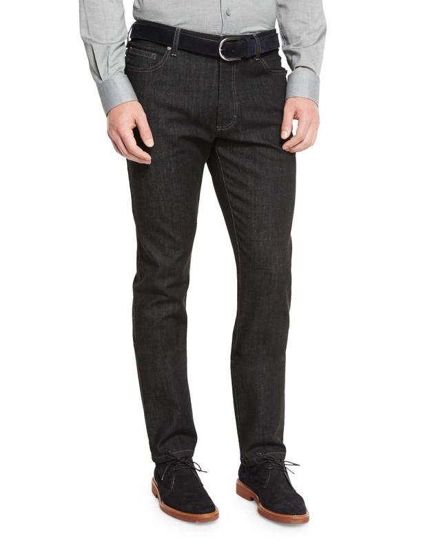 Mens Five-Pocket Regular Fit Stretch-Denim Jeans Product Image