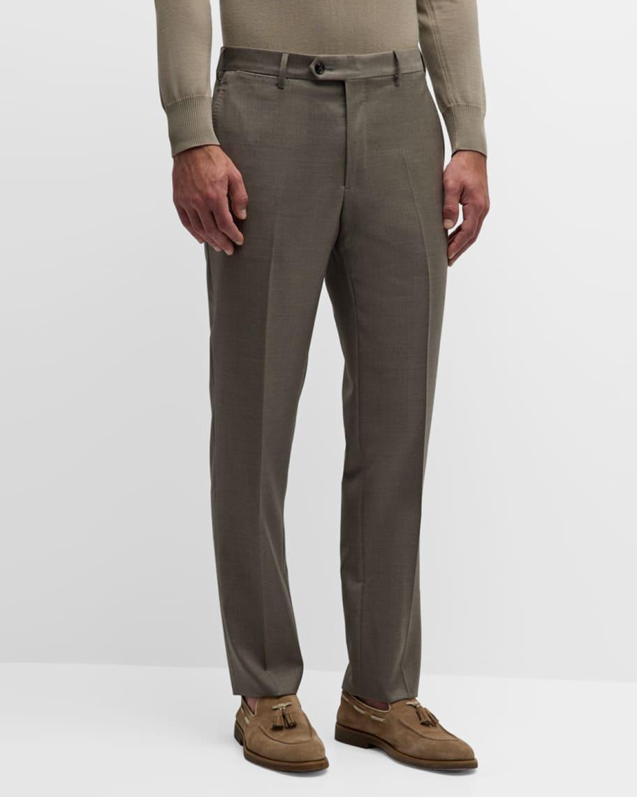 Mens Flat-Front Wool Trousers Product Image