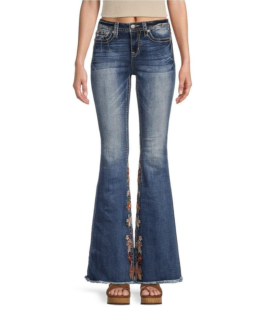 Miss Me High Rise Floral Embroidered Flare Leg Jeans Product Image